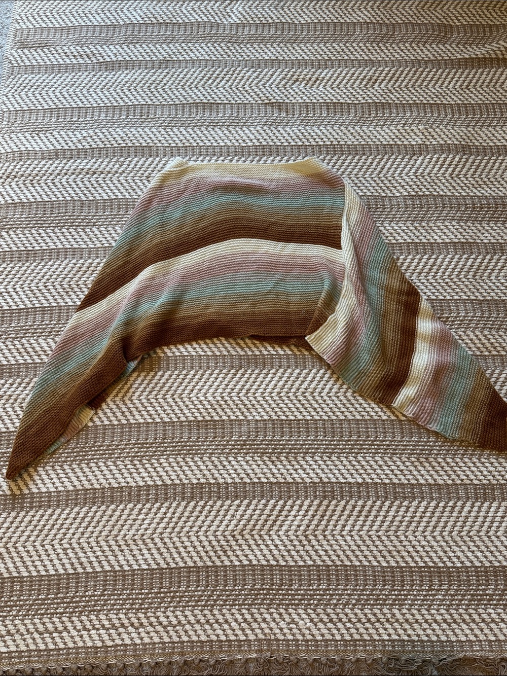 Multicolor Neutral Pastel Striped Knit Poncho One Size